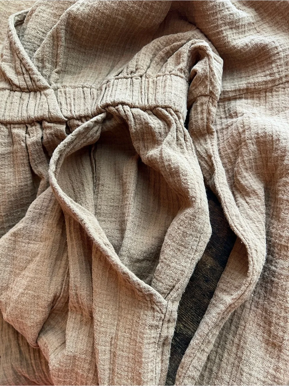 Free People Gauze Cotton Jumpsuit Large Camel Brown Oversized Boho Patch Pockets